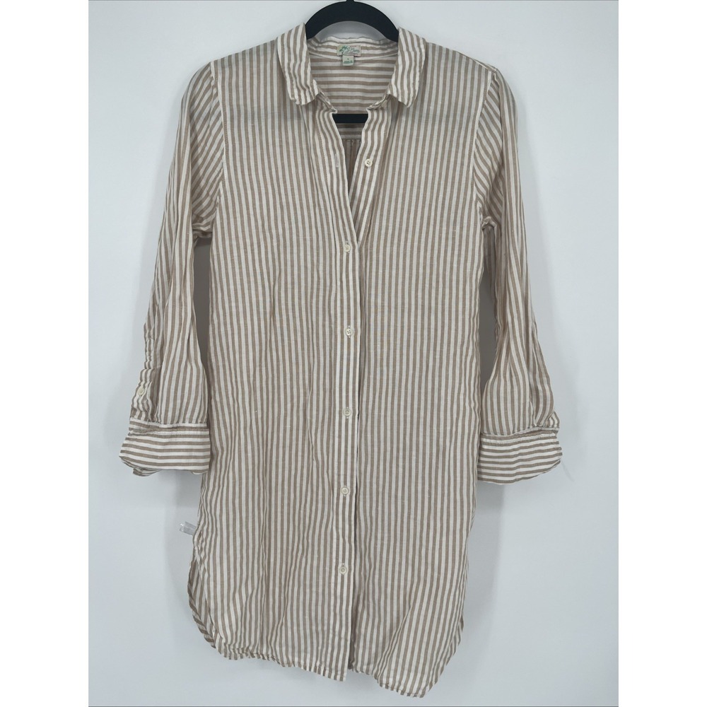 J Crew Beachwear Classic Fit Beach Shirt Tunic Linen Cotton Striped Small Cover